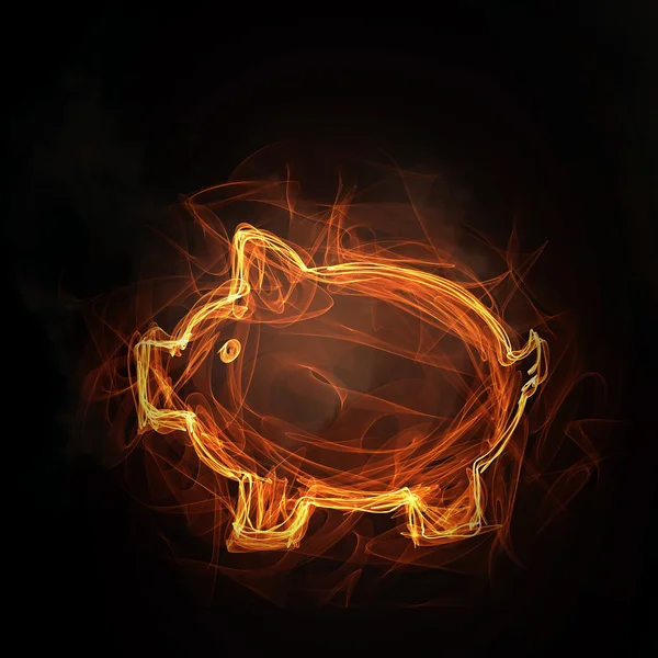 Ícone de banco piggy fogo — Fotografia de Stock