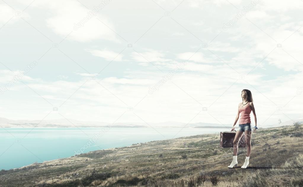 Young hitchhiking traveler