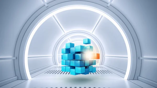 Cube en salle virtuelle — Photo