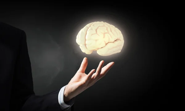 Мозг в мужской руке — стоковое фото