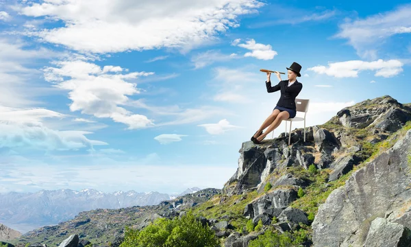 Girl in black cylinder — Stock Photo, Image