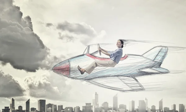 Çizilmiş uçak kadında — Stok fotoğraf