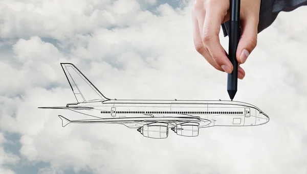 Designer draw airplane — Stock Photo, Image