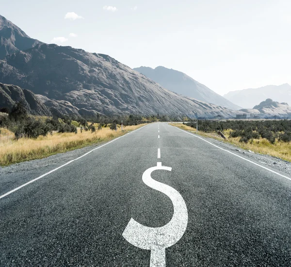 Sonsuz road, finansal arka plan Doları sembolü. — Stok fotoğraf