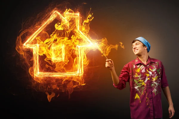 Burning house sign — Stock Photo, Image