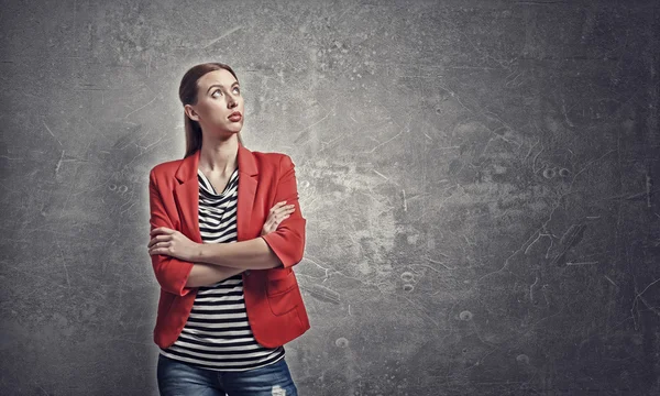 Woman in red jacket — Stock Photo, Image