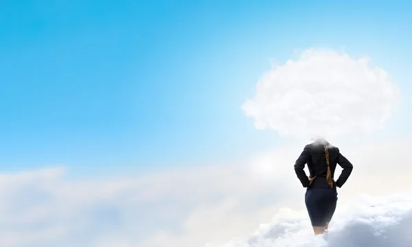 Cloud headed woman — Stock Photo, Image