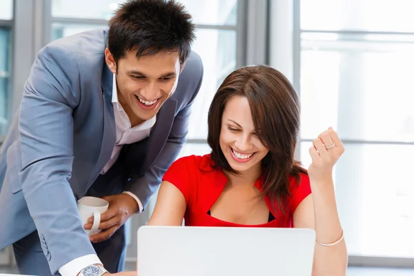 Two young business collegue in office — Stock Photo, Image