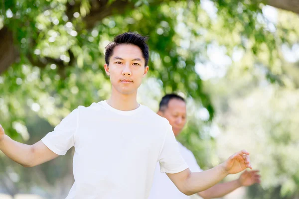 Människor som utövar thai chi i park — Stockfoto