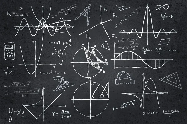 黑板上的数学草图 — 图库照片
