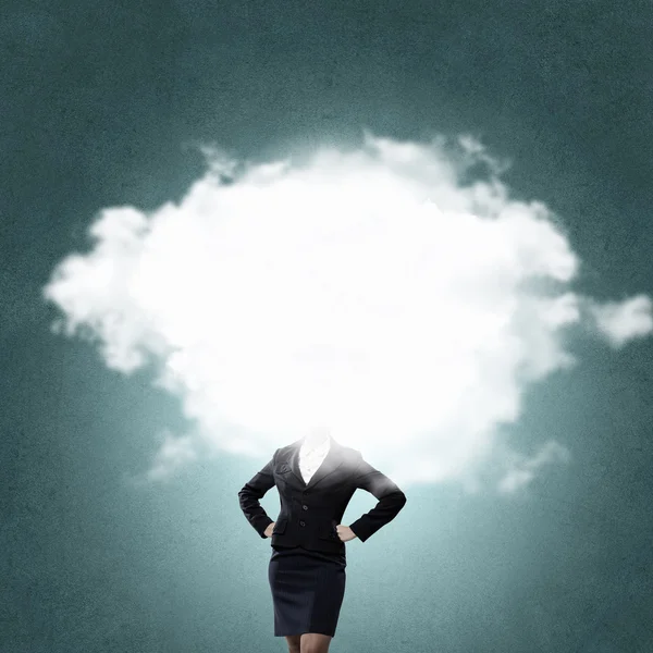 Cloud headed woman — Stock Photo, Image