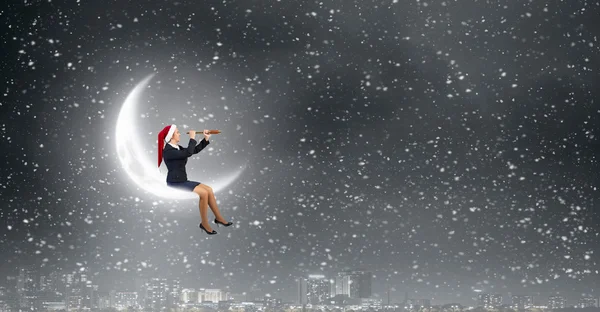 Santa woman in search — Stock Photo, Image