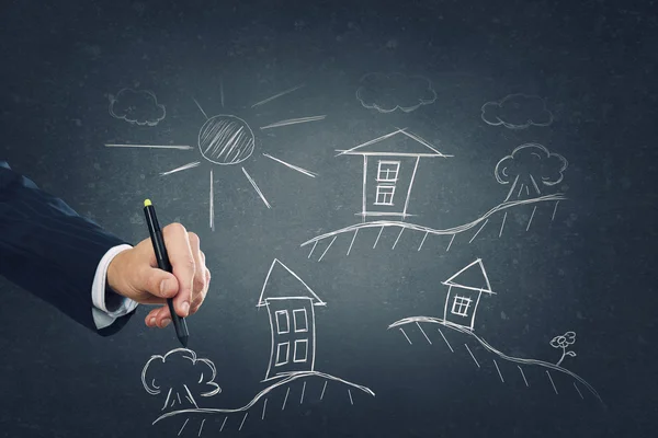 Hombre diseñando concepto de construcción — Foto de Stock