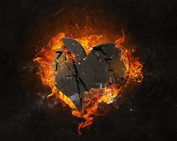 Heart burning in fire — Stock Photo, Image