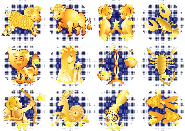 Двенадцать Знаков Зодиака Звездами Синем Фоне — стоковый вектор