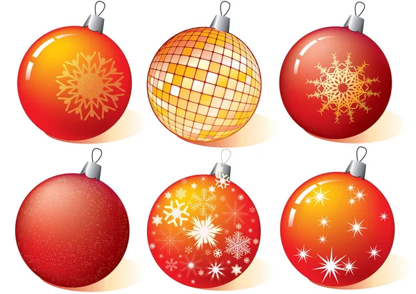 Six Christmas Ornaments White Background — Stock Vector