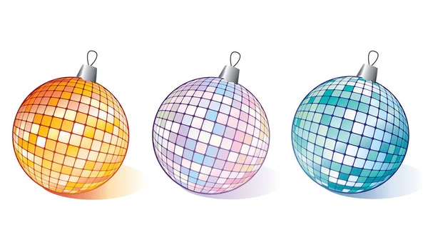 Three Christmas Ornaments White Background — Stock Vector