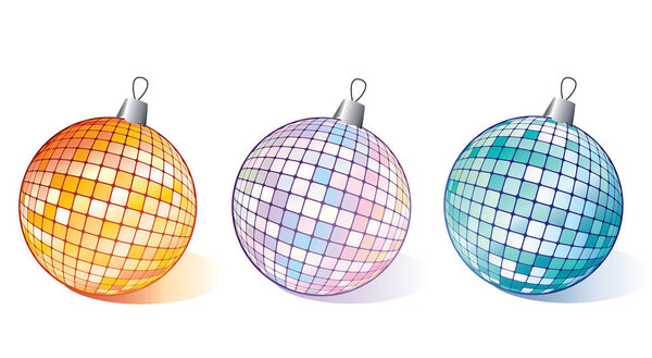 Three Christmas ornaments on a white background