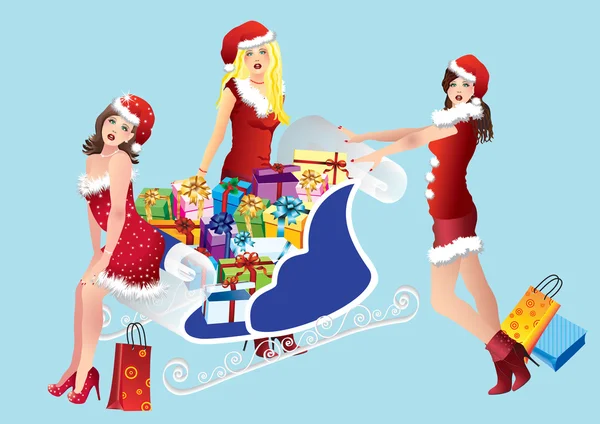 Ragazze con shopping . Illustrazioni Stock Royalty Free