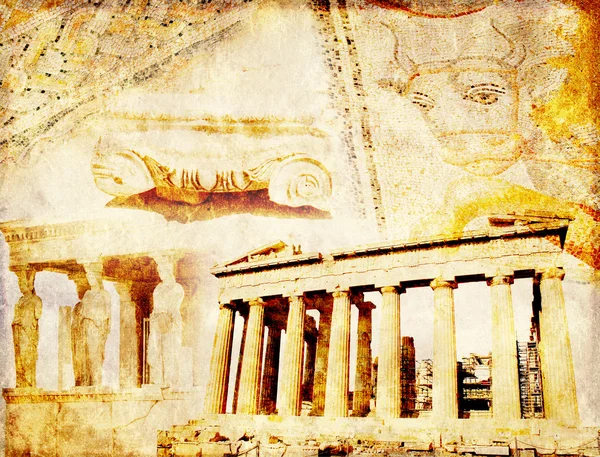 Grunge sfondo con texture di carta e punti di riferimento della Grecia — Foto Stock