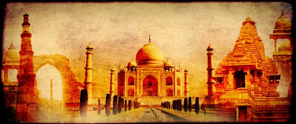 Grunge background with paper texture and landmarks of India — Stock Photo, Image