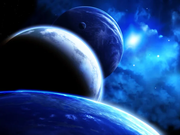 Bella scena spaziale con sfilata di pianeti e nebulosa — Foto Stock