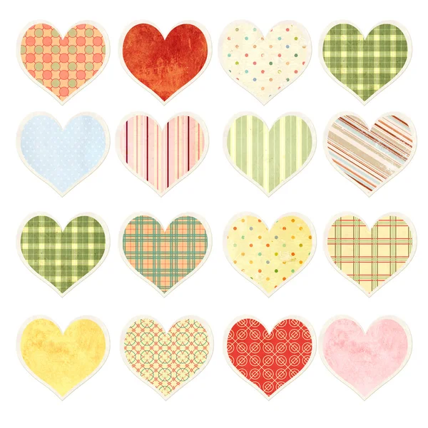 Set van Valentijn harten met papier textuur in shabby chique stijl — Stockfoto