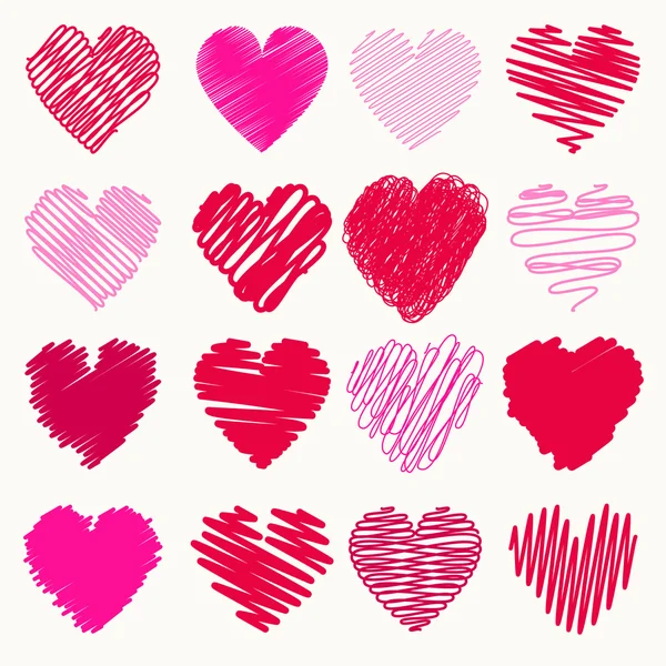 Vector set Krabbel valentine harten — Stockvector