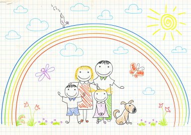 mutlu bir aile ve gökkuşağı