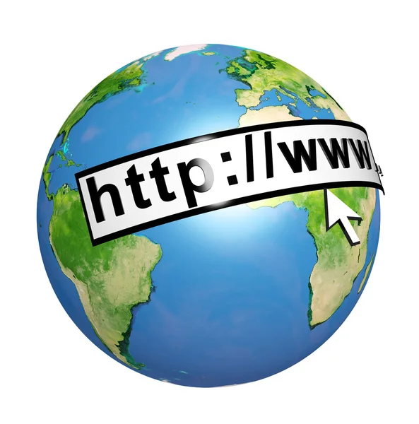 Planet Earth, web address and computer mouse cursor — Stock Photo, Image