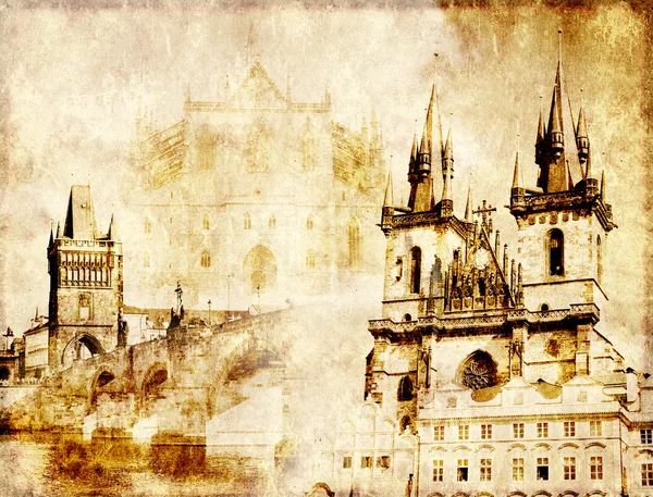 Grunge background with paper texture and landmarks of Czech Repu — Stock Photo, Image