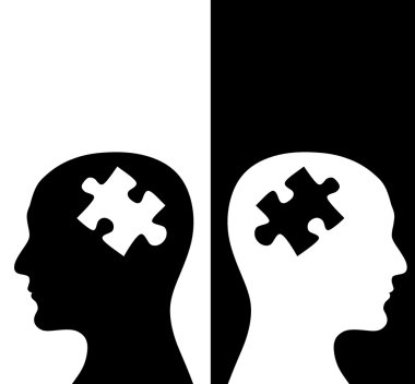 İki insan profilleri beyaz ve siyah renk