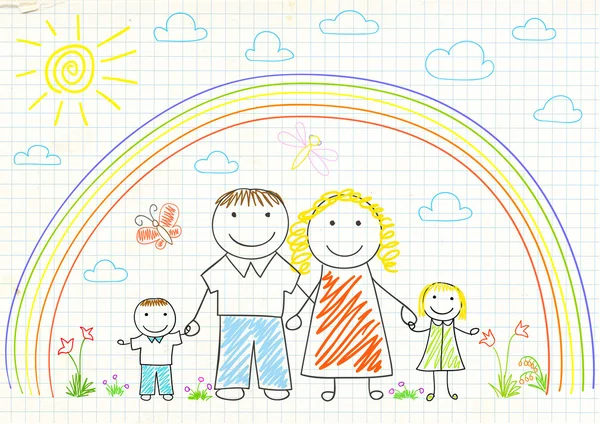 Glückliche Familie und Regenbogen — Stockfoto