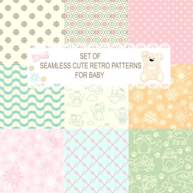 9 retro farklı vektör Dikişsiz desen koleksiyonu 