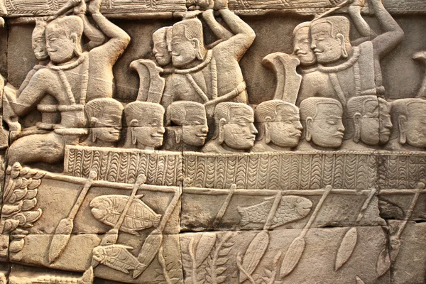 Wall carving of Prasat Bayon Temple, Angkor Wat complex, Siem Re — Stock Photo, Image