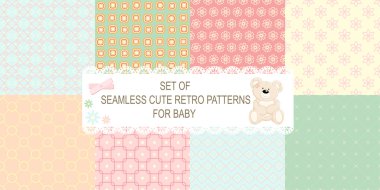 8 retro farklı vektör Dikişsiz desen koleksiyonu 