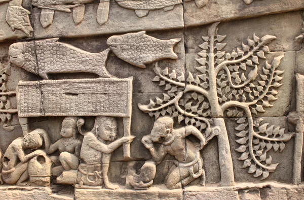 Väggen carving Prasat Bayon templet, Angkor Wat komplex, Siem Re — Stockfoto