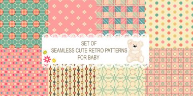 8 retro farklı vektör Dikişsiz desen koleksiyonu 