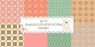 8 retro farklı vektör Dikişsiz desen koleksiyonu 