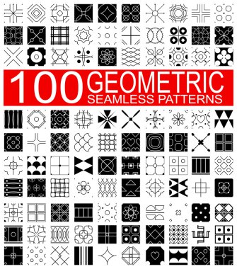 Collection of 100 different vector geometric seamless patterns  clipart