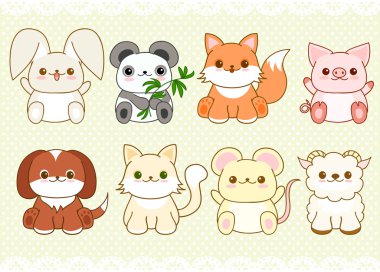 Şirin Bebek hayvanlarda kawaii Stil kümesi
