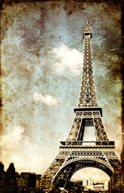 Kağıt doku ve landmark Paris Grunge arka plan