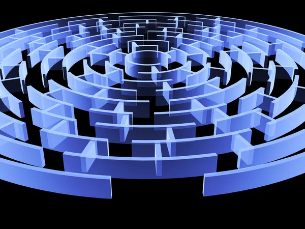 Labyrinthe circulaire 3d de couleur bleue — Photo