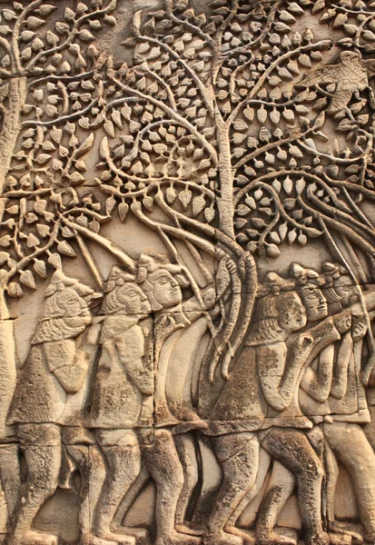 프라삿 바이욘 사원, 앙코르 와트 복잡 한, Cambodi의 벽 조각 — 스톡 사진