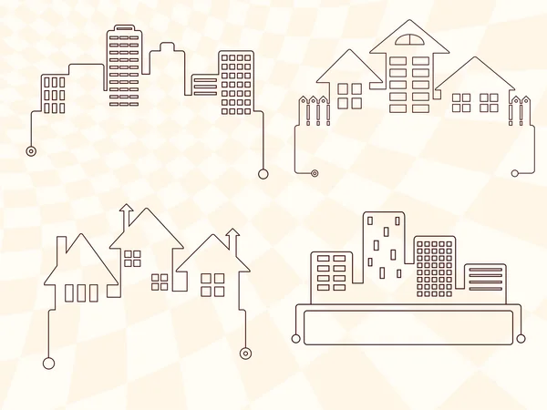 Ensemble d'icônes vectorielles simples avec maisons — Image vectorielle