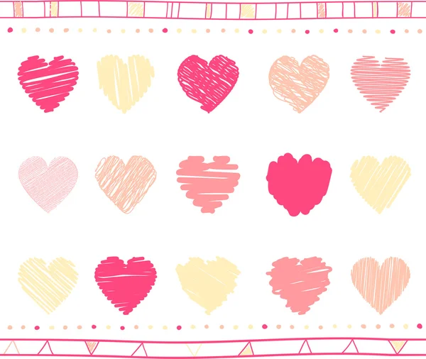 Векторный набор нарисованных валентинных сердец — стоковый вектор