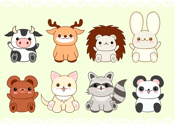 Conjunto de lindos animales bebé en estilo kawaii — Archivo Imágenes Vectoriales