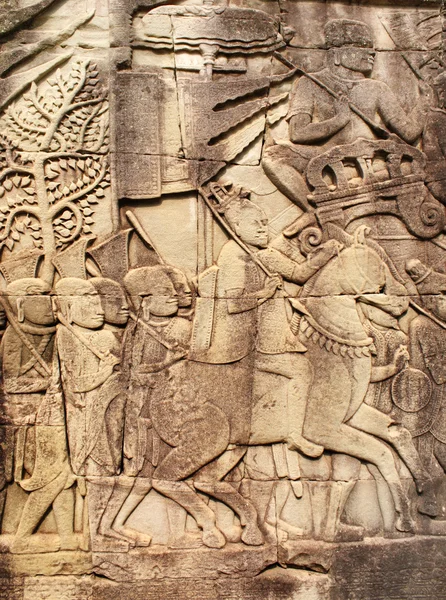 프라삿 바이욘 사원, 앙코르 와트, 씨엠립 다시 복합의 벽 조각 — 스톡 사진