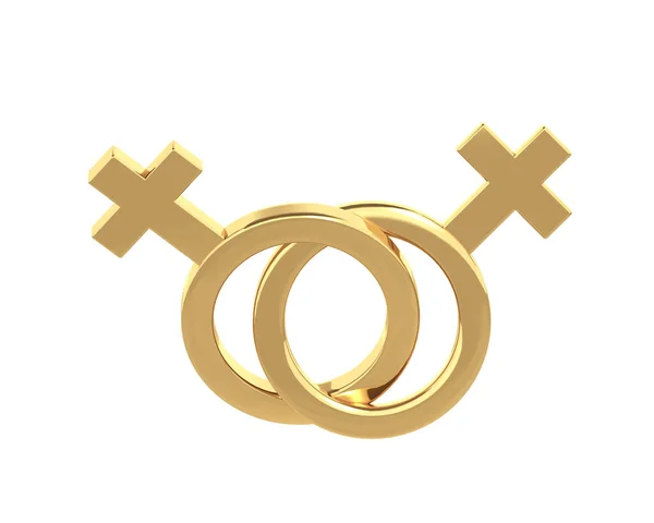 Lgbt Concept Two Intertwined Gold Female Symbols Isolated White Background — Stock Photo, Image