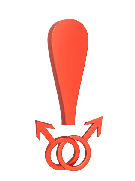 Лгбт Концепция Красный Восклицательный Знак Двумя Мужскими Символами Изолированный Белом — стоковое фото